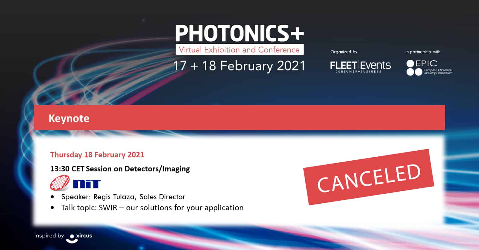 NIT product presentation at PhotonicsPlus was canceled